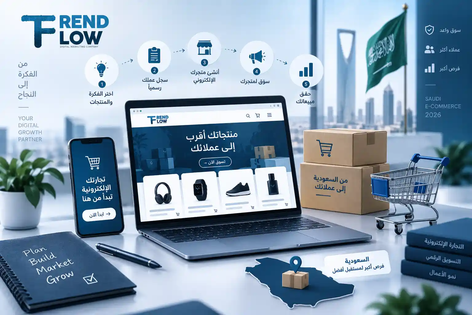 كيف تبدأ التجارة الإلكترونية في السعودية من الصفر في 2026؟ 1 إنشاء موقع إلكتروني تجاري
