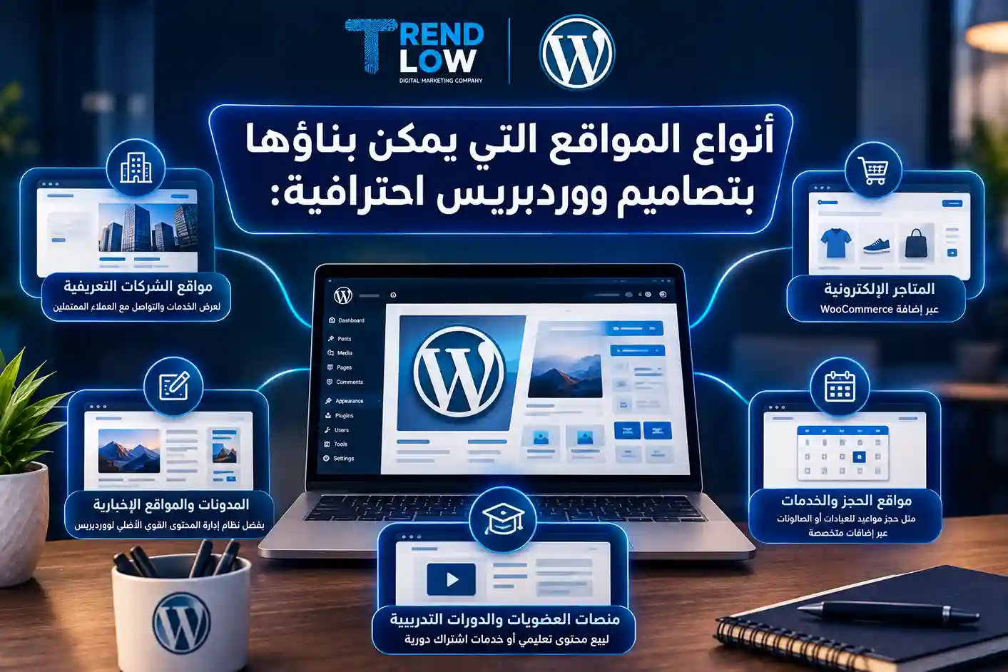 انواع المواقع بتصاميم ووردبريس